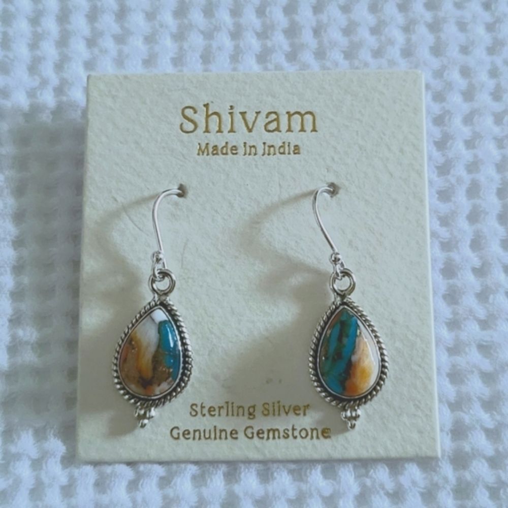 Shivam Oyster Blue💙 Copper Turquoise Teardrop💧 Earrings - Picture 12 of 12
